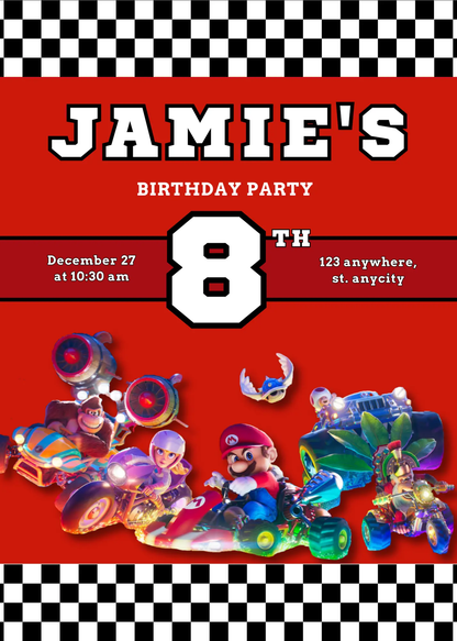 Super Mario Kart Birthday Invitation Template - CreativeRino