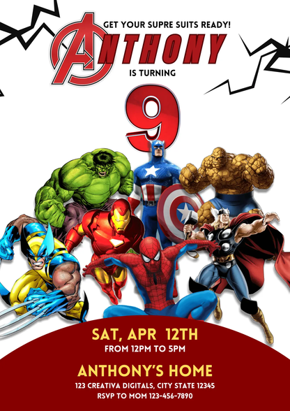 Avengers Birthday Invitation Template | Superhero Invite - CreativeRino