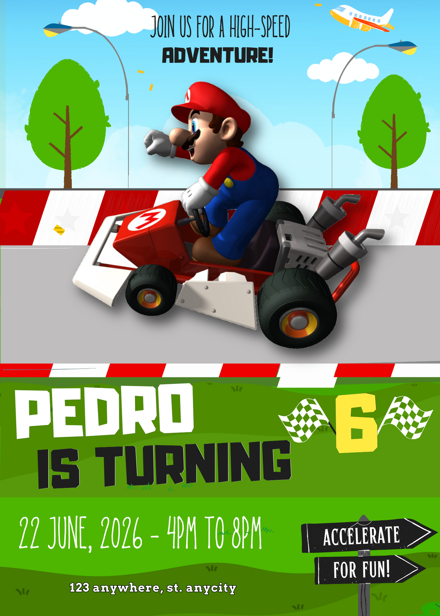 Super Mario Kart Birthday Invitation Template