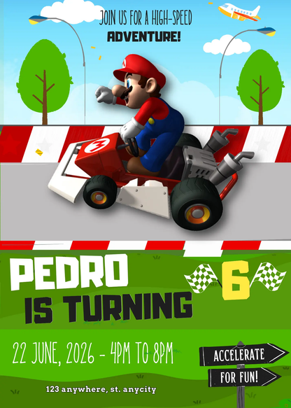 Super Mario Kart Birthday Invitation Template - CreativeRino