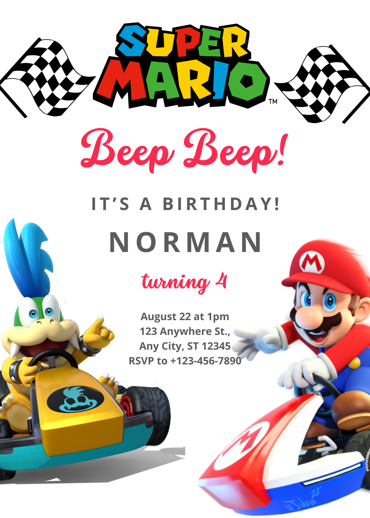 Super Mario Kart Birthday Invitation Template