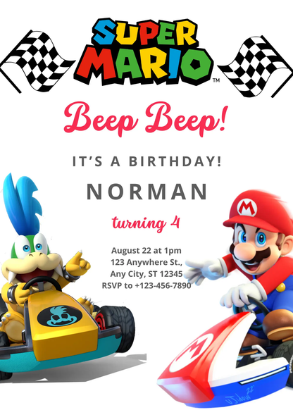Super Mario Kart Birthday Invitation Template - CreativeRino