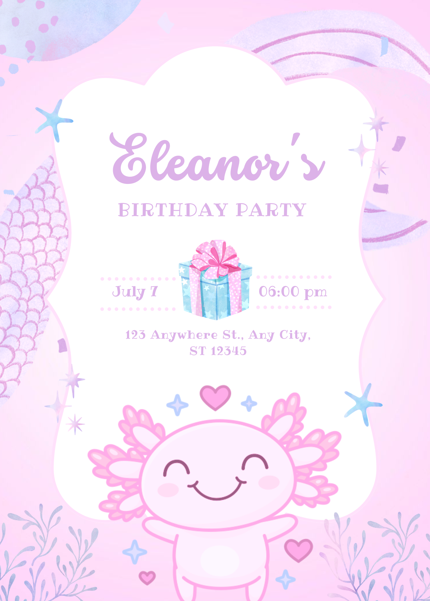 Axolotl Birthday Invitation Template