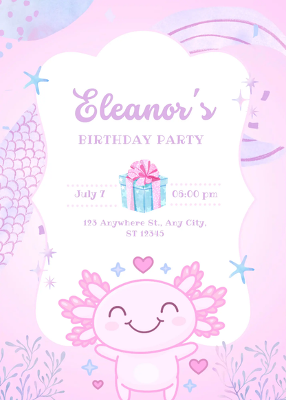 Axolotl Birthday Invitation Template - CreativeRino