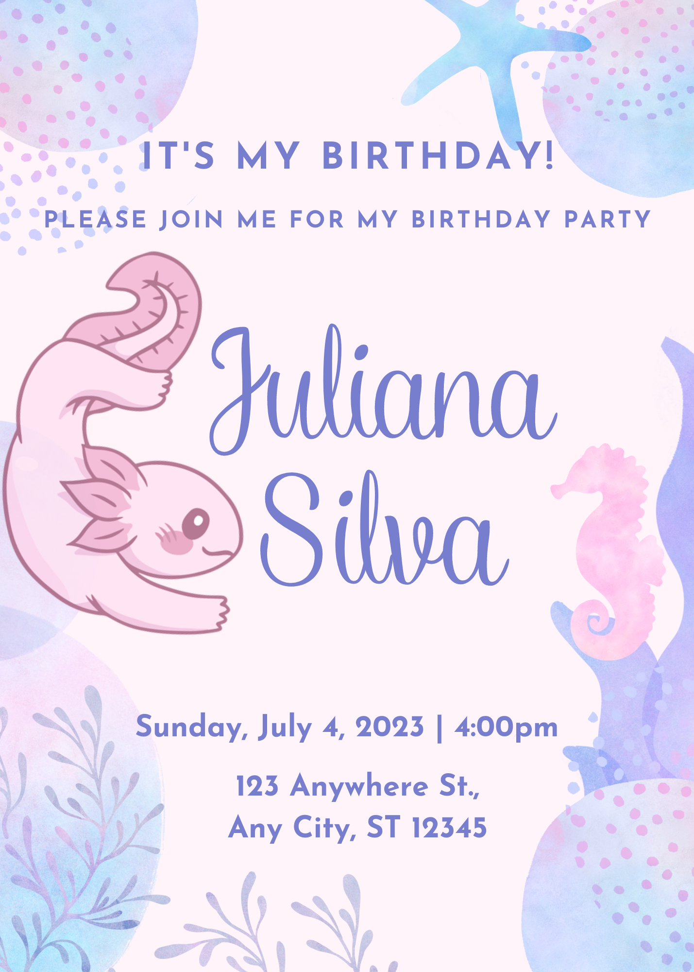 Axolotl Birthday Invitation Template