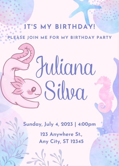 Axolotl Birthday Invitation Template - CreativeRino