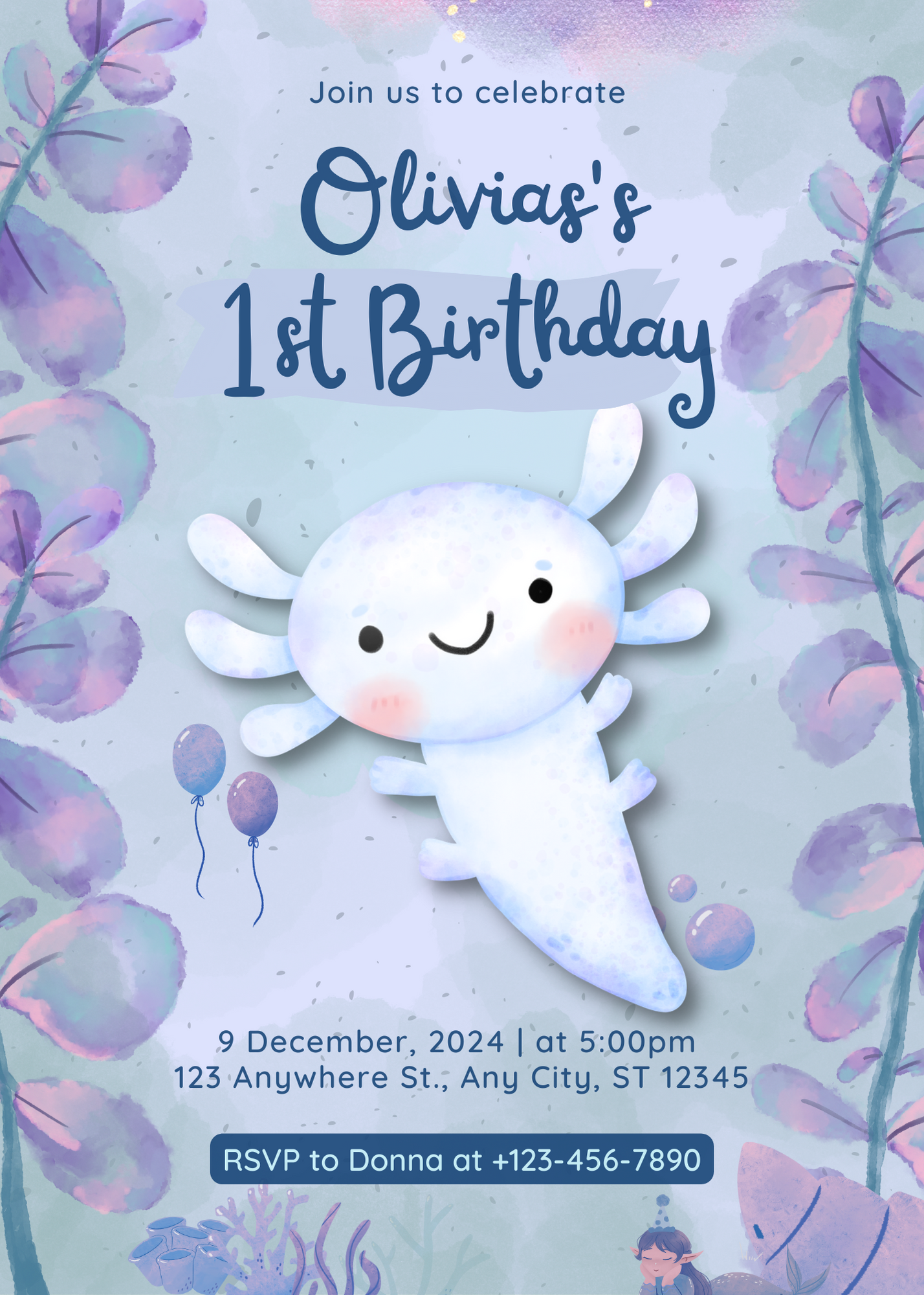 Axolotl Birthday Invitation Template