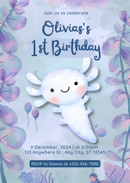 Axolotl Birthday Invitation Template - CreativeRino
