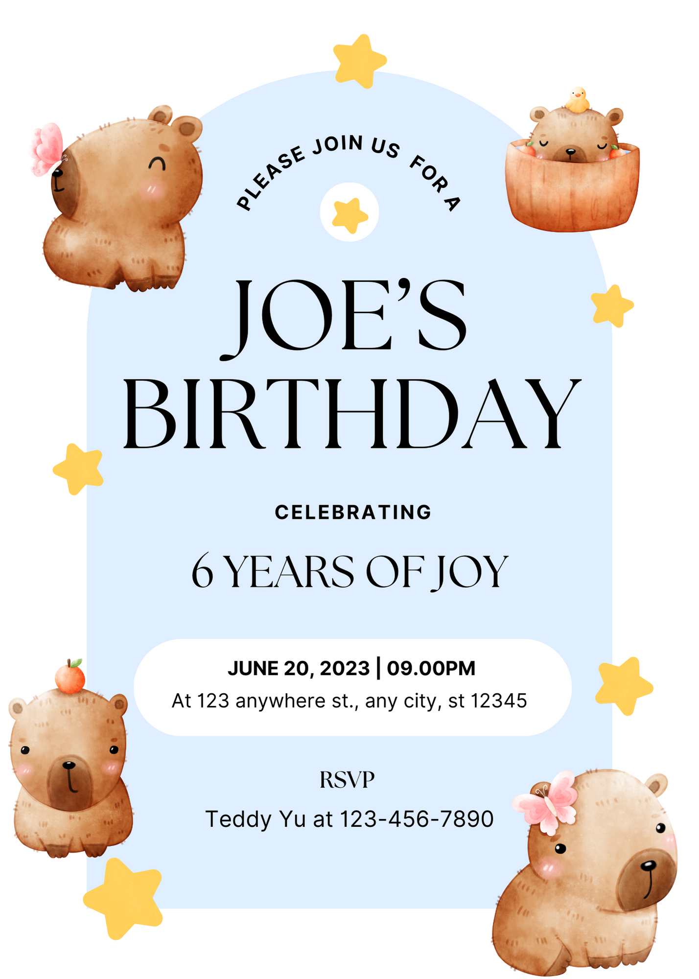 Capybara Birthday Invitation Template