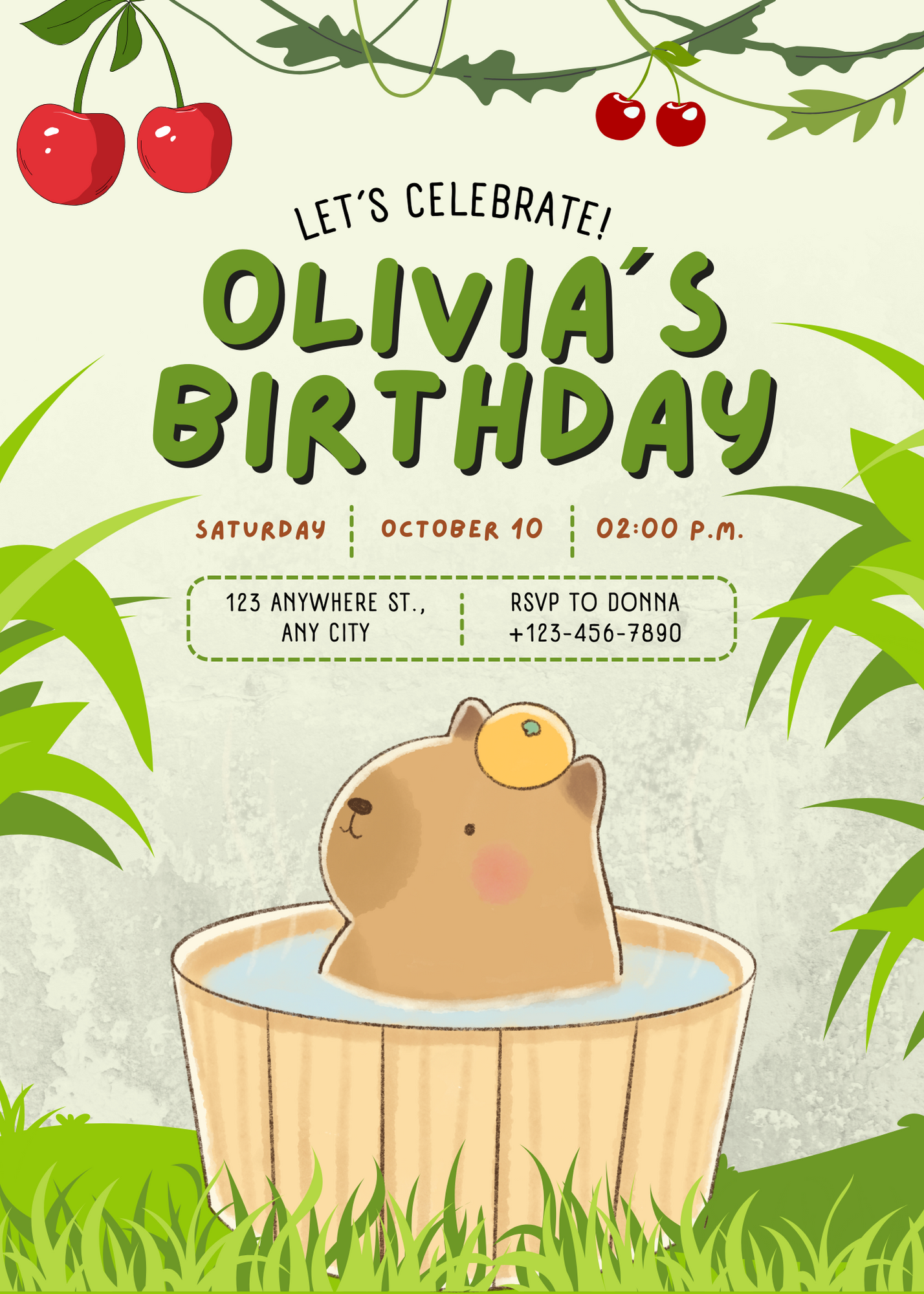 Capybara Birthday Invitation Template