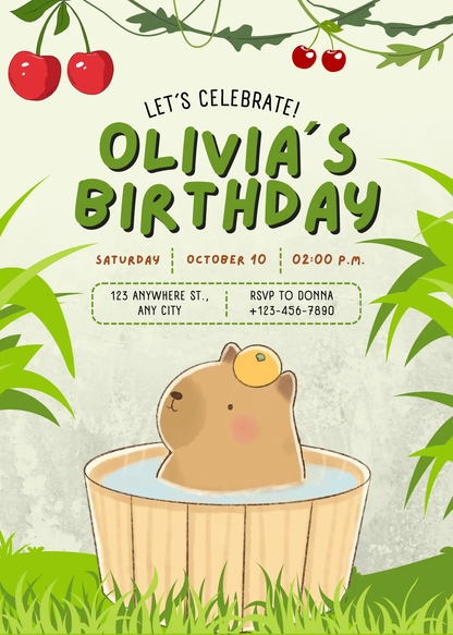 Capybara Birthday Invitation Template - CreativeRino