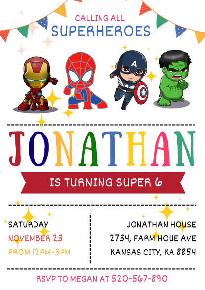 Superhero Birthday Invitation Template | Avengers Invite - CreativeRino