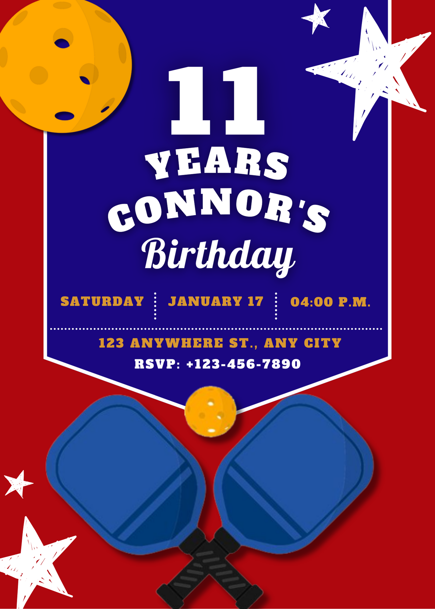 Pickleball Birthday Invitation Template