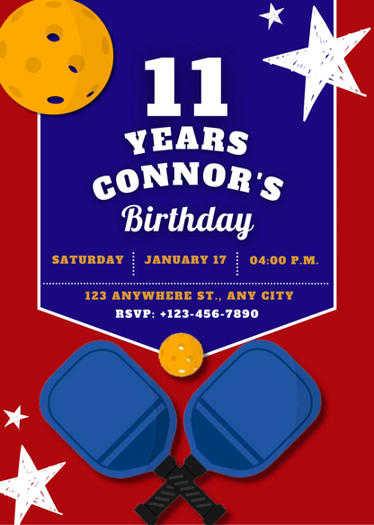 Pickleball Birthday Invitation Template - CreativeRino