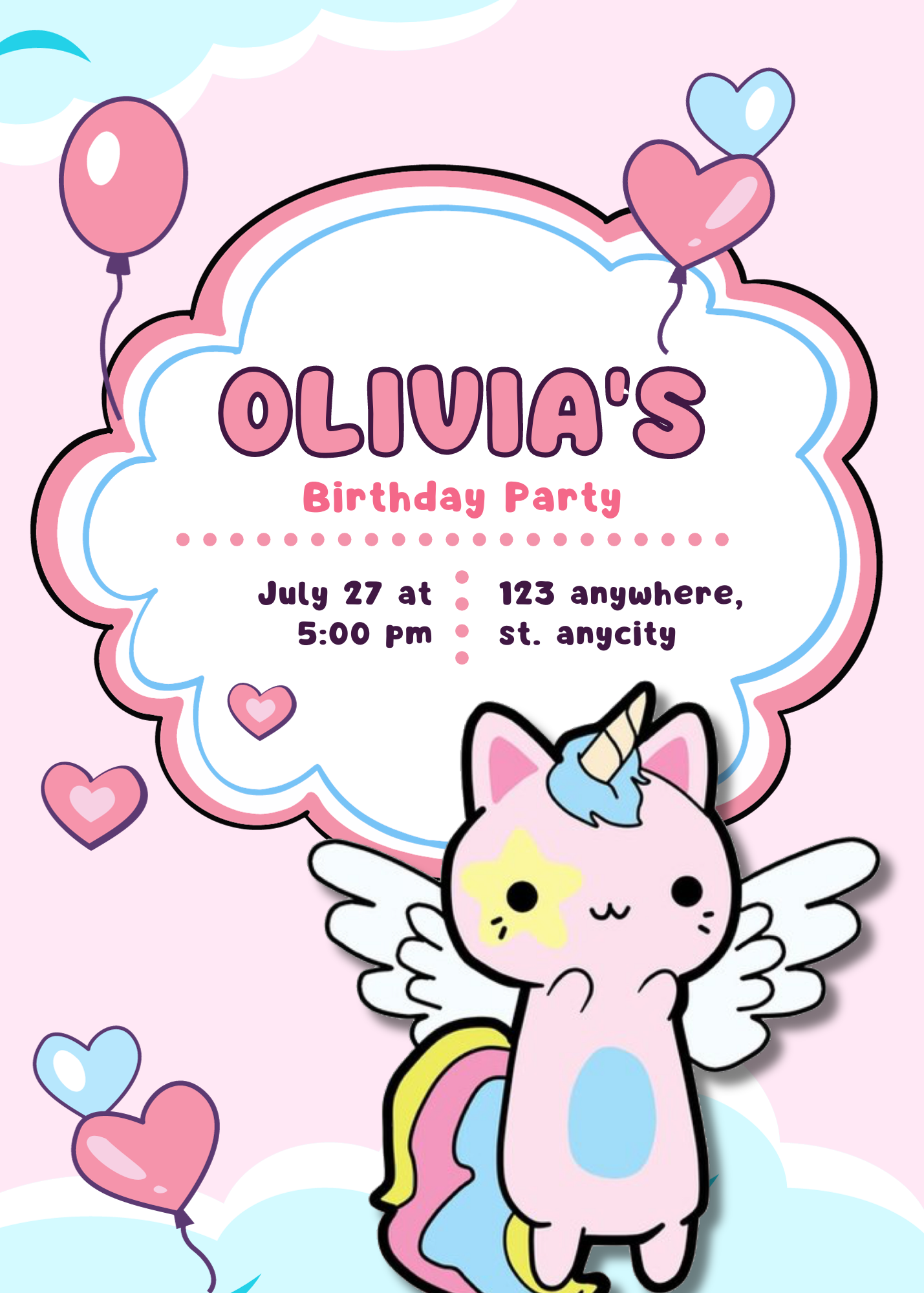 Caticorn Birthday Invitation Template