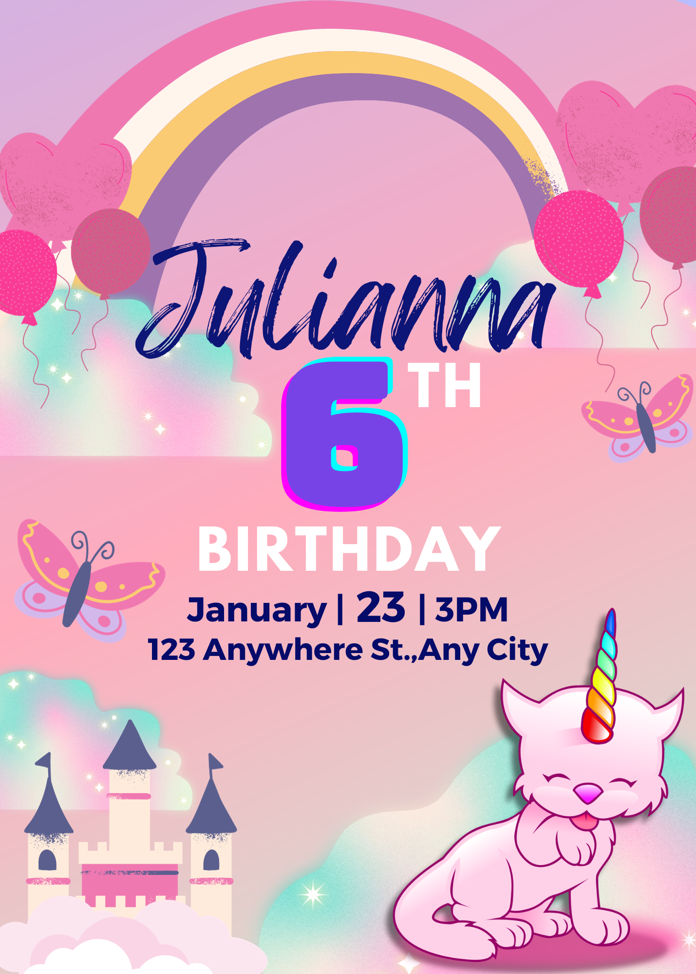 Caticorn Birthday Invitation Template