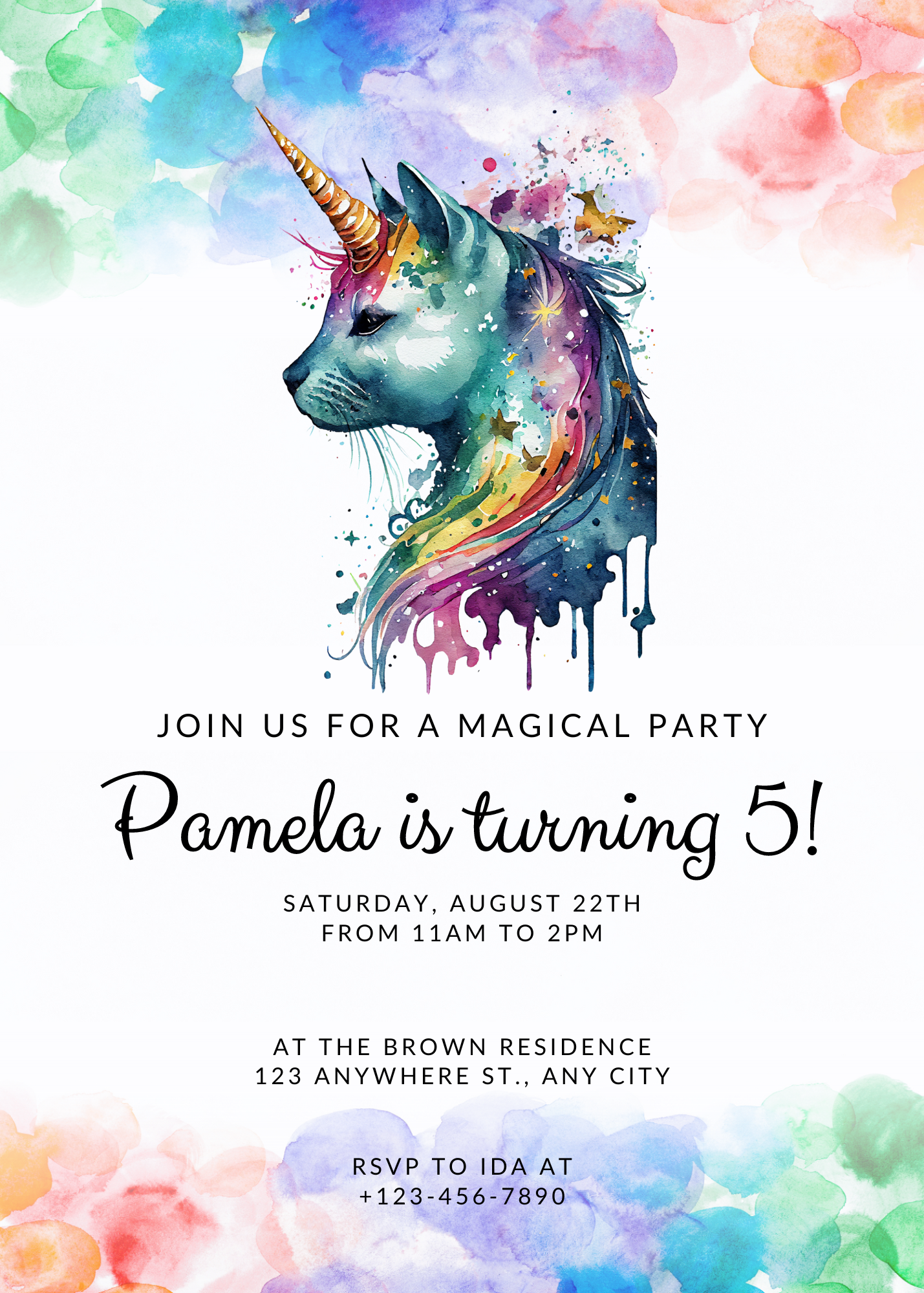 Caticorn Unicorn Birthday Invitation Template