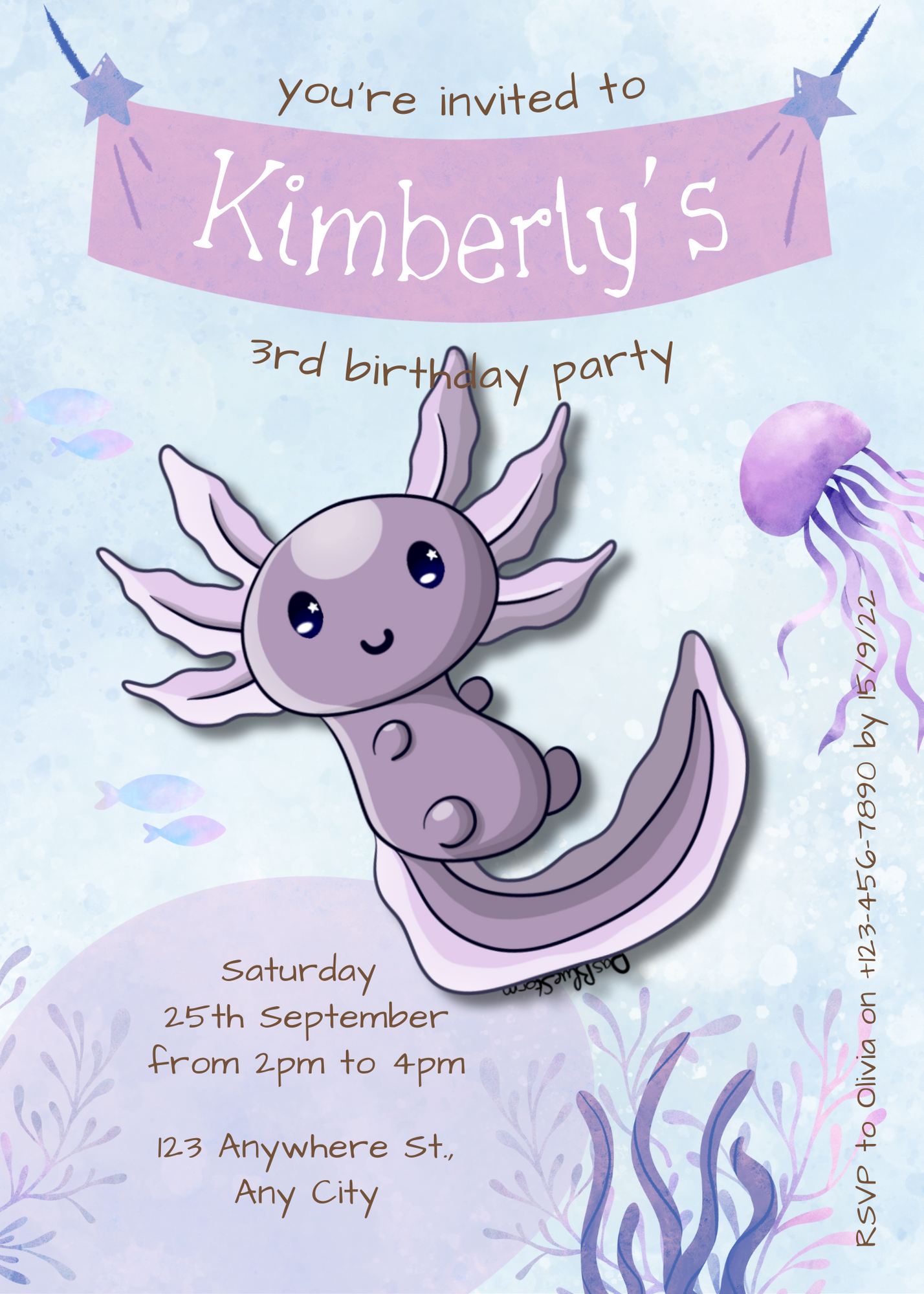 Axolotl Birthday Invitation Template