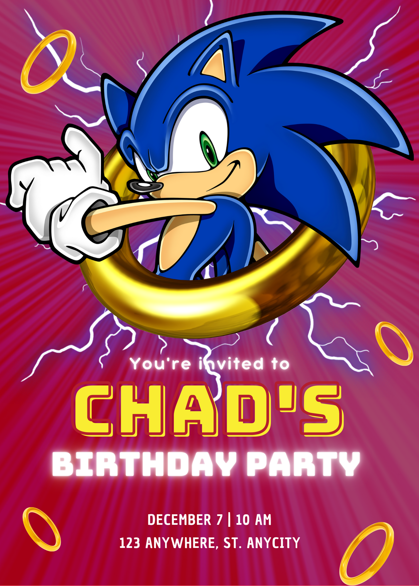 Sonic the Hedgehog Birthday Invitation Template