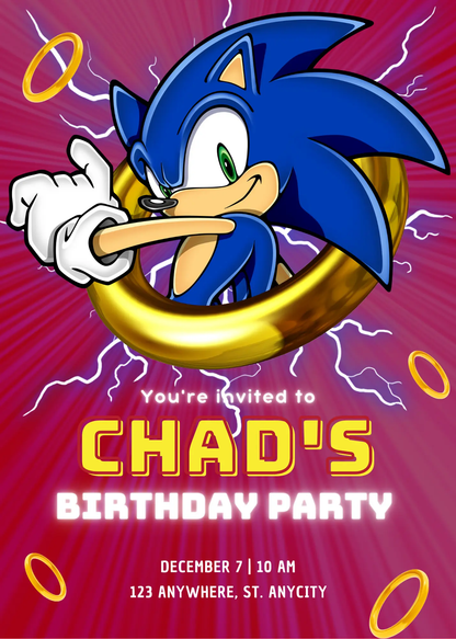 Sonic the Hedgehog Birthday Invitation Template - CreativeRino