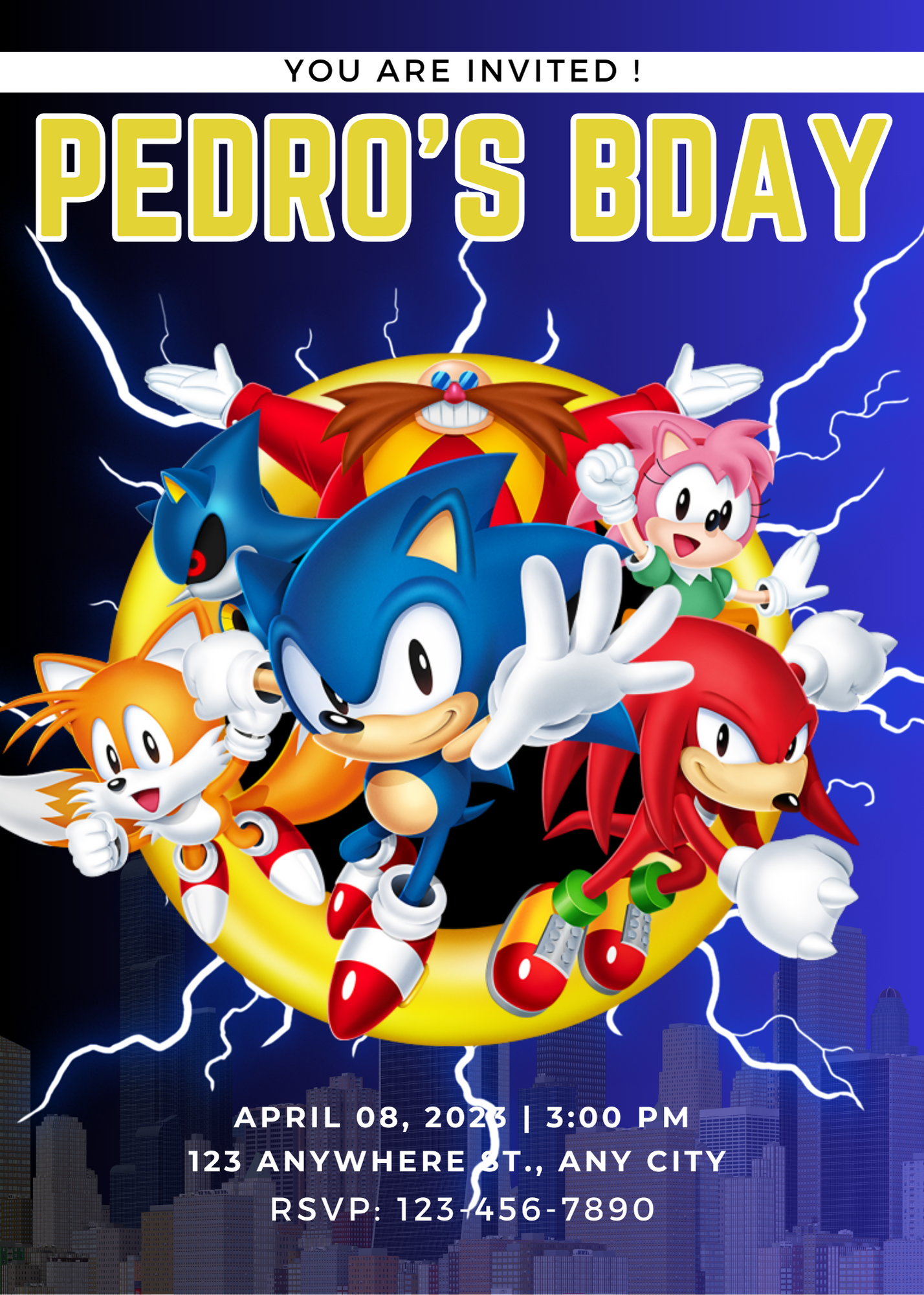 Super Sonic Hedgehog Birthday Invitation Template