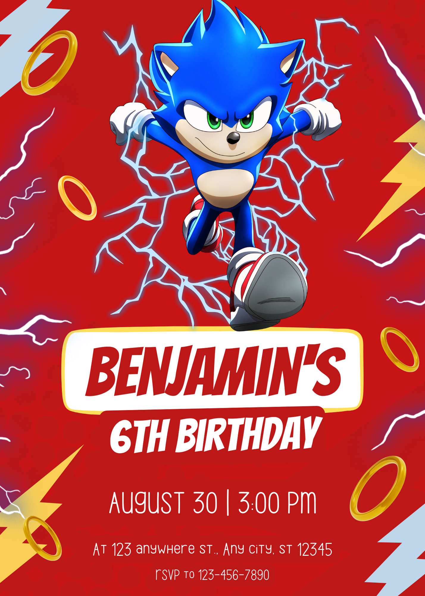 Sonic Birthday Invitation Template