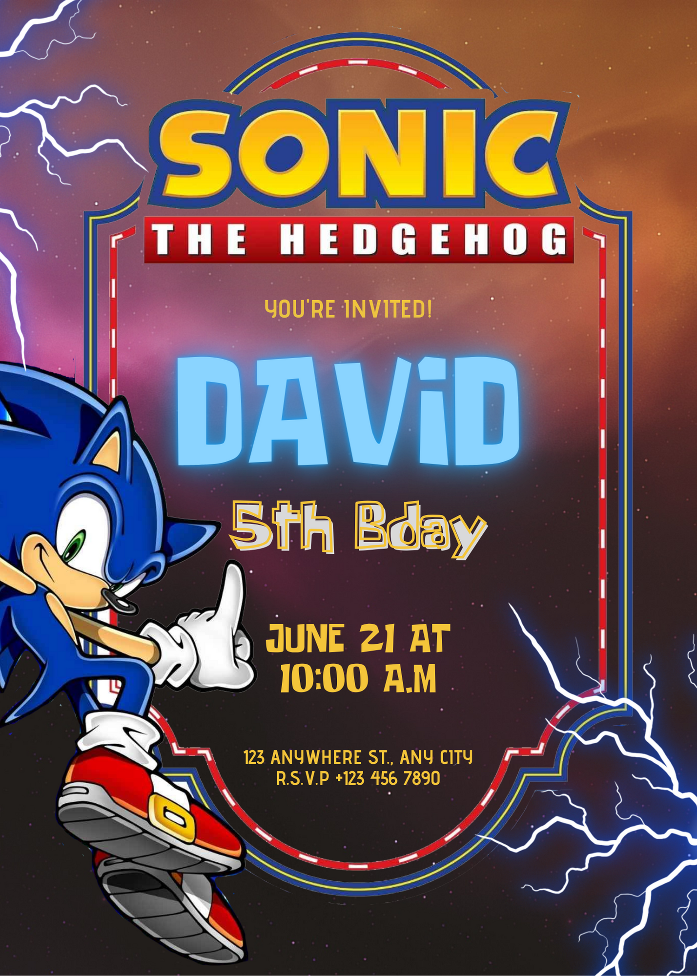 Sonic The Hedgehog Birthday Invitation Template