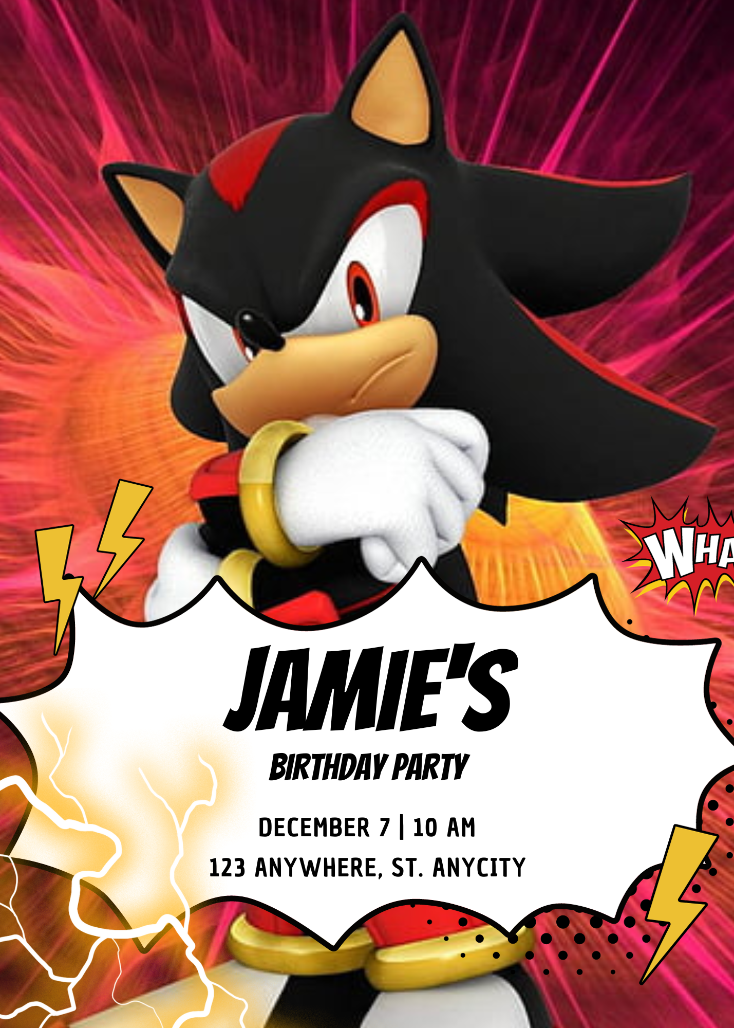 Shadow the Hedgehog Birthday Invitation Template