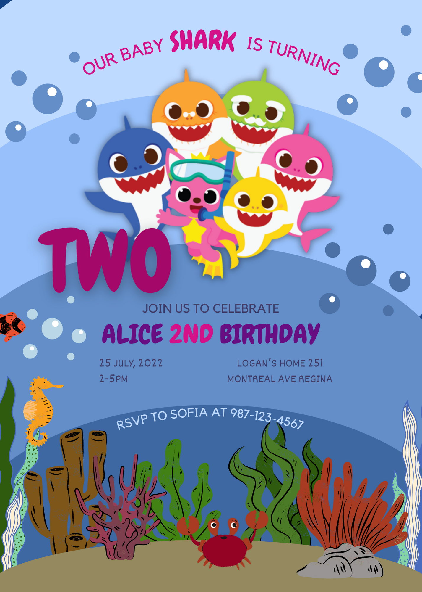 Baby Shark Birthday Invitation Template