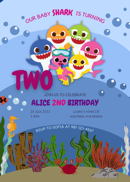 Baby Shark Birthday Invitation Template - CreativeRino