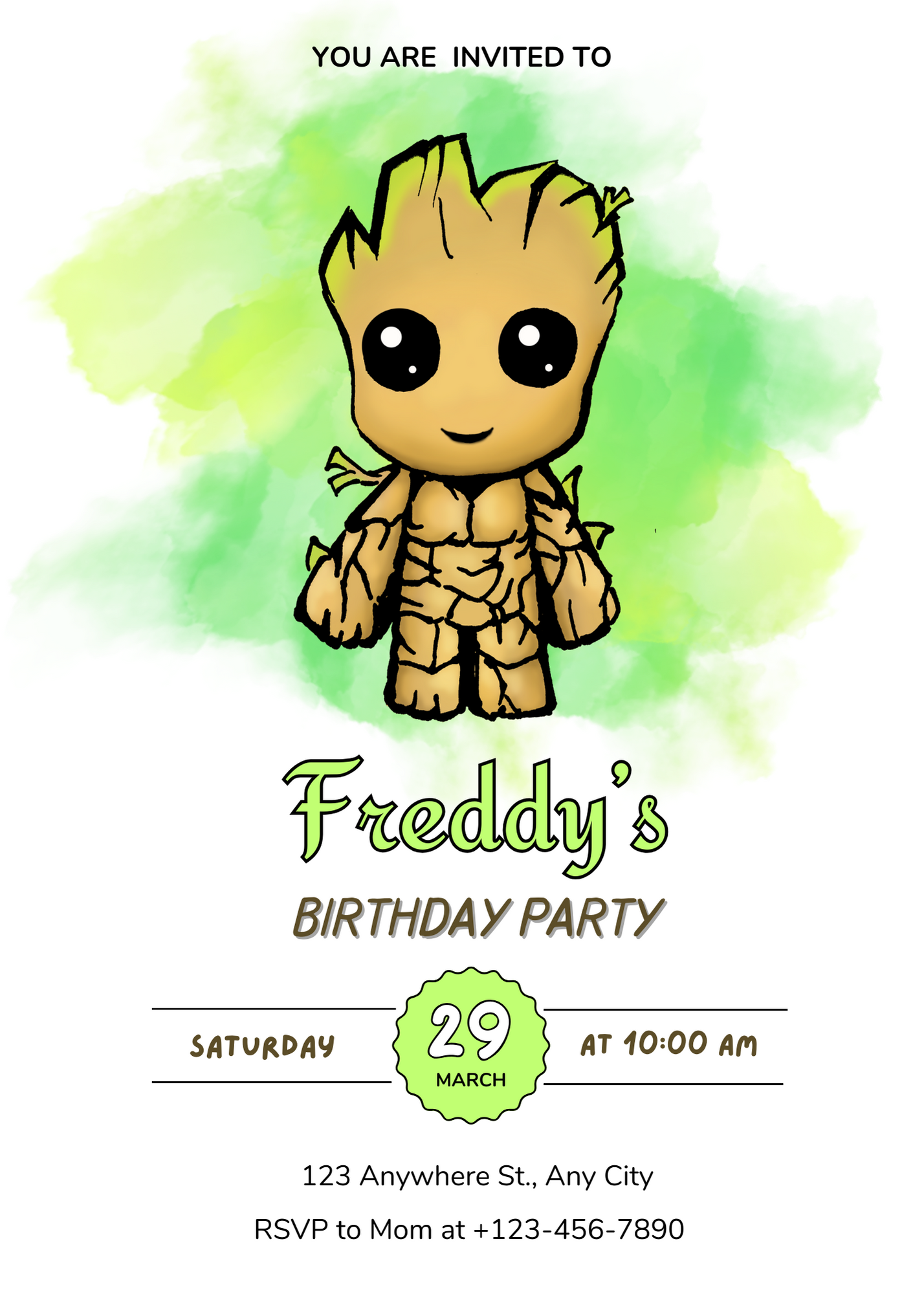 Baby Groot Birthday Invitation Template