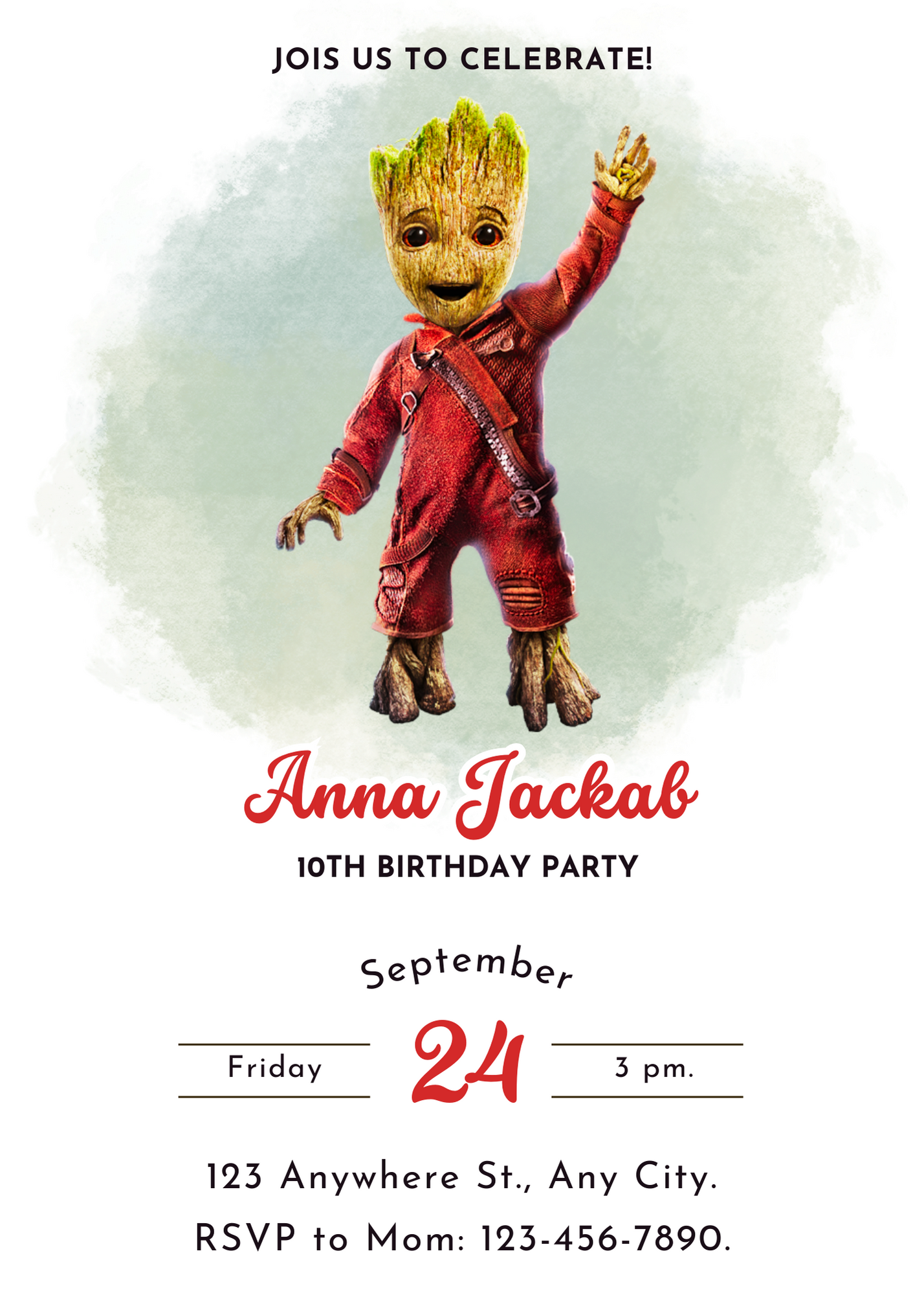 Baby Groot Birthday Invitation Template