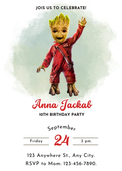 Baby Groot Birthday Invitation Template - CreativeRino