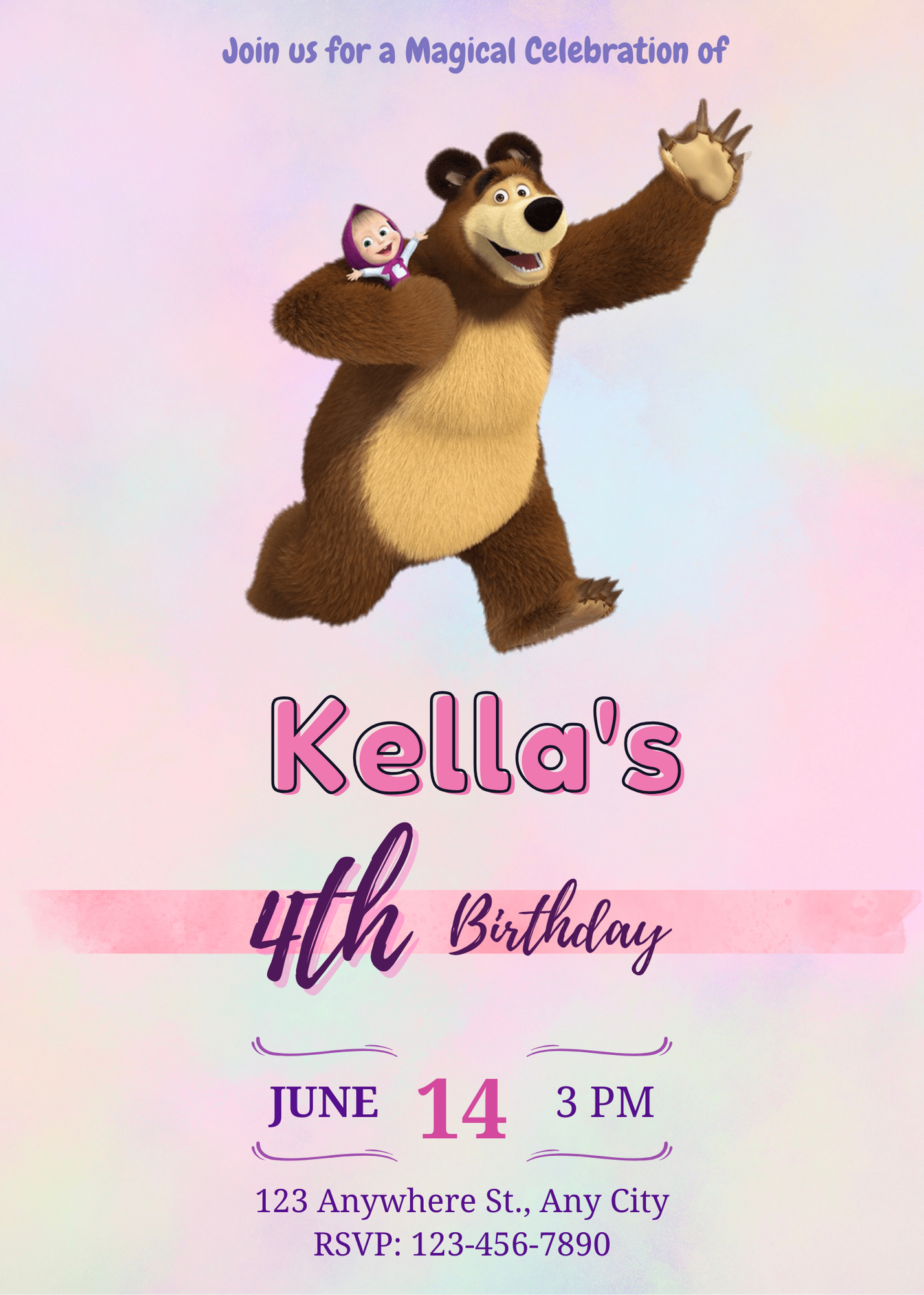 Masha And The Bear Birthday Invitation Template