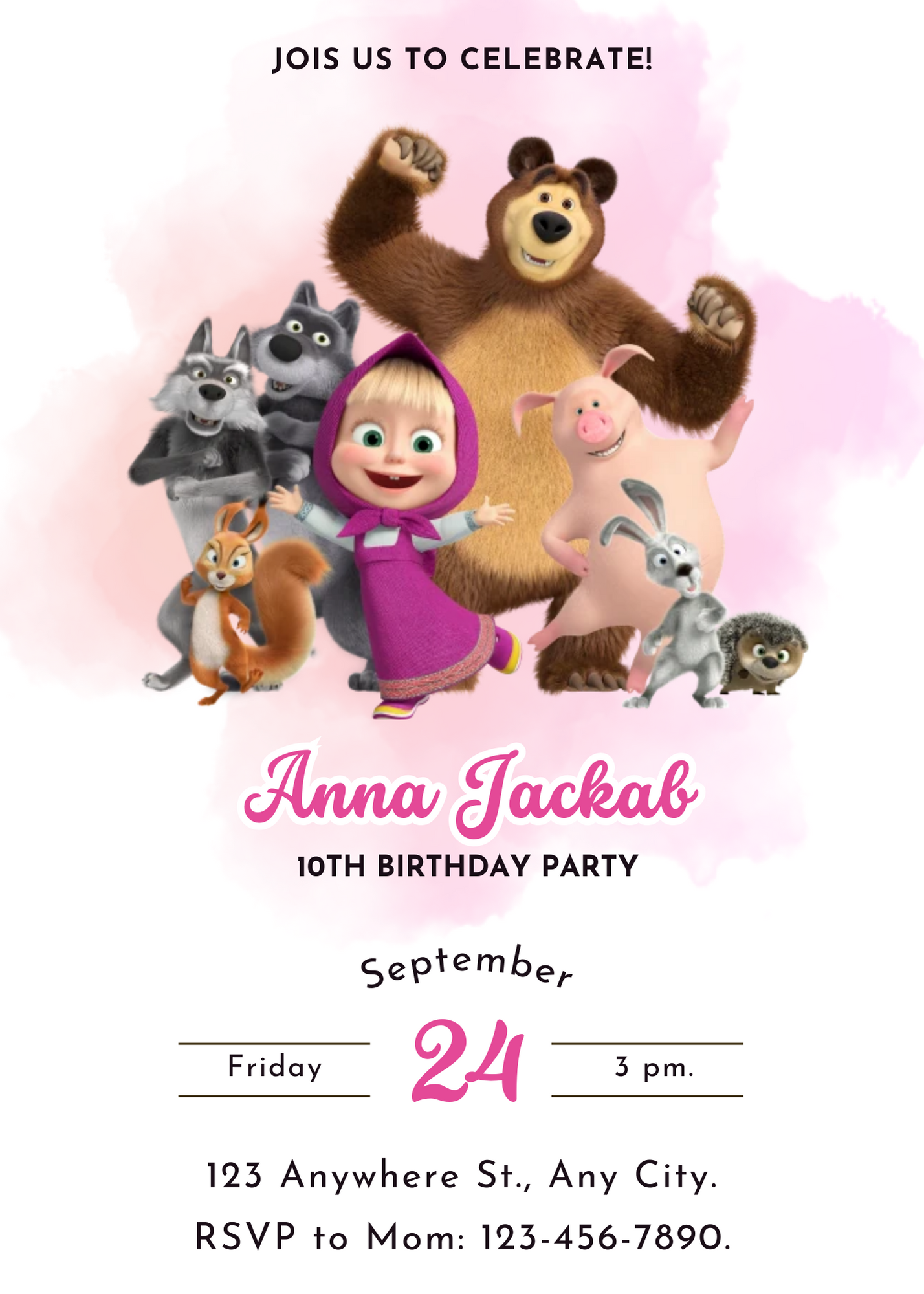 Masha And The Bear Birthday Invitation Template