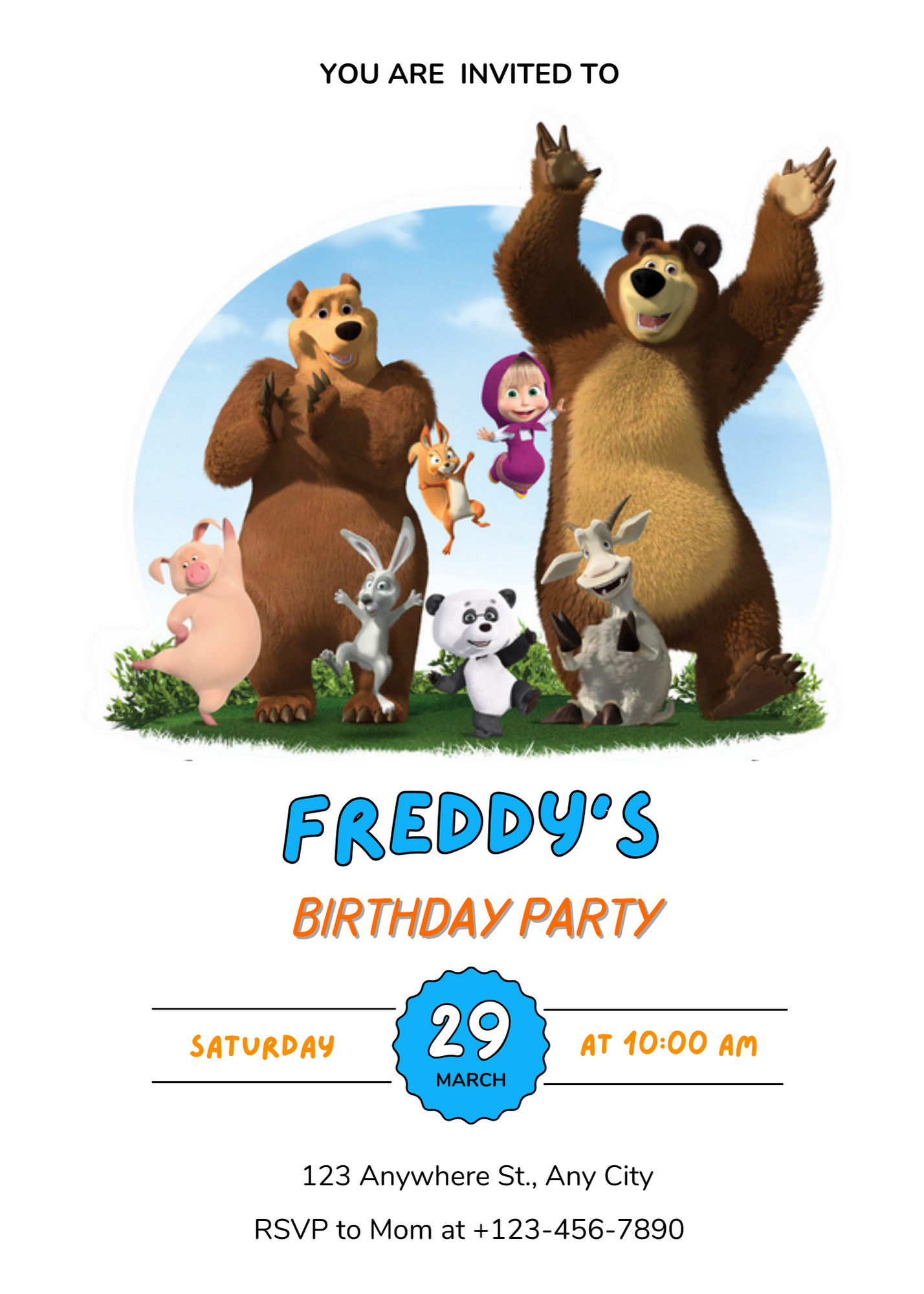 Masha And The Bear Birthday Invitation Template