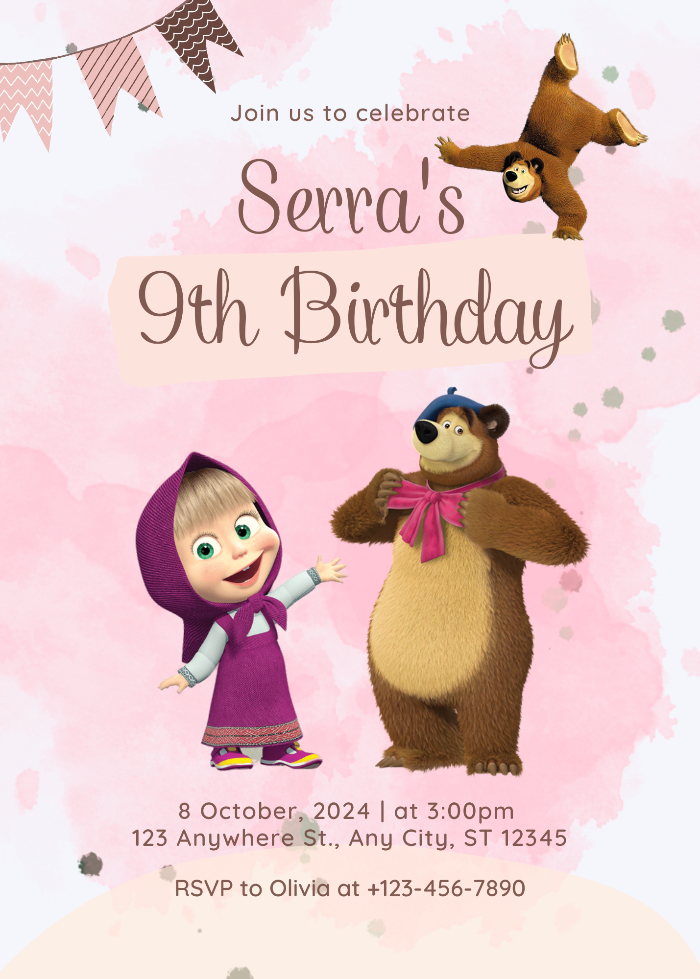 Masha And The Bear Birthday Invitation Template