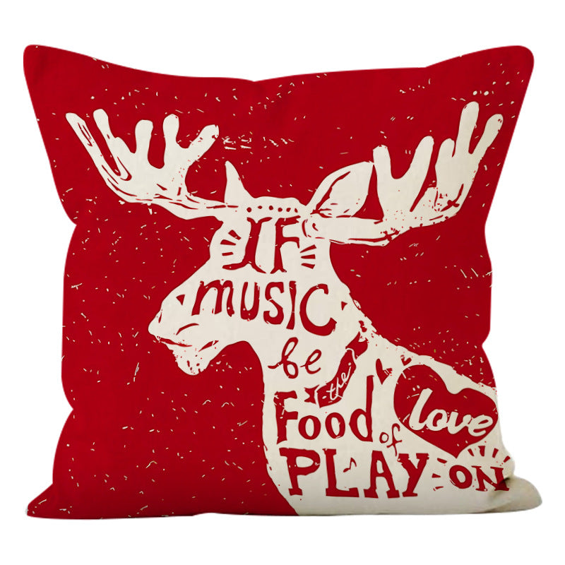 Linen Deer Print Lumbar Pillow Cover | Christmas Holiday Waist Cushion for Sofa Decor eprolo