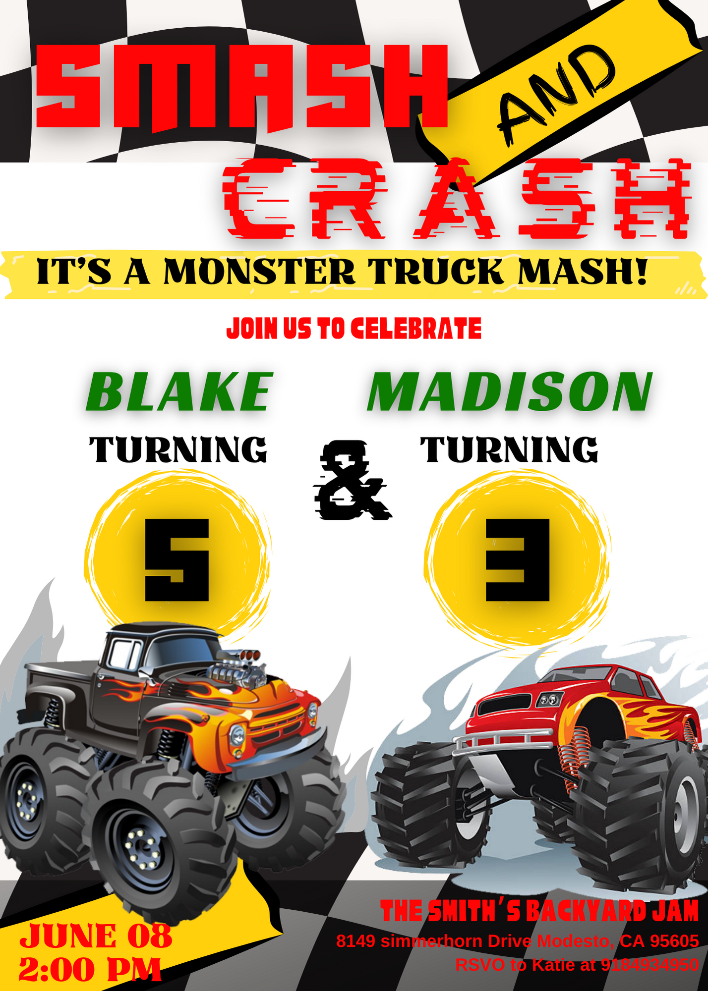 Smash and Crash Birthday Invitation Template | Monster Truck Invite