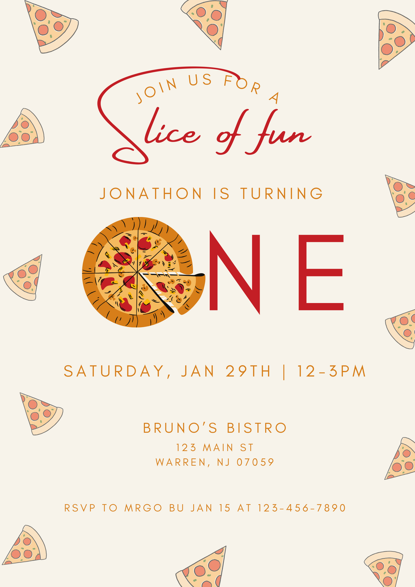 Pizza Slice of Fun Birthday Invitation Template