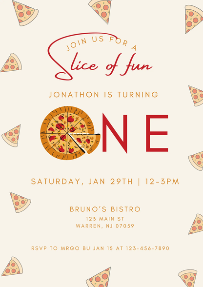 Pizza Slice of Fun Birthday Invitation Template - CreativeRino
