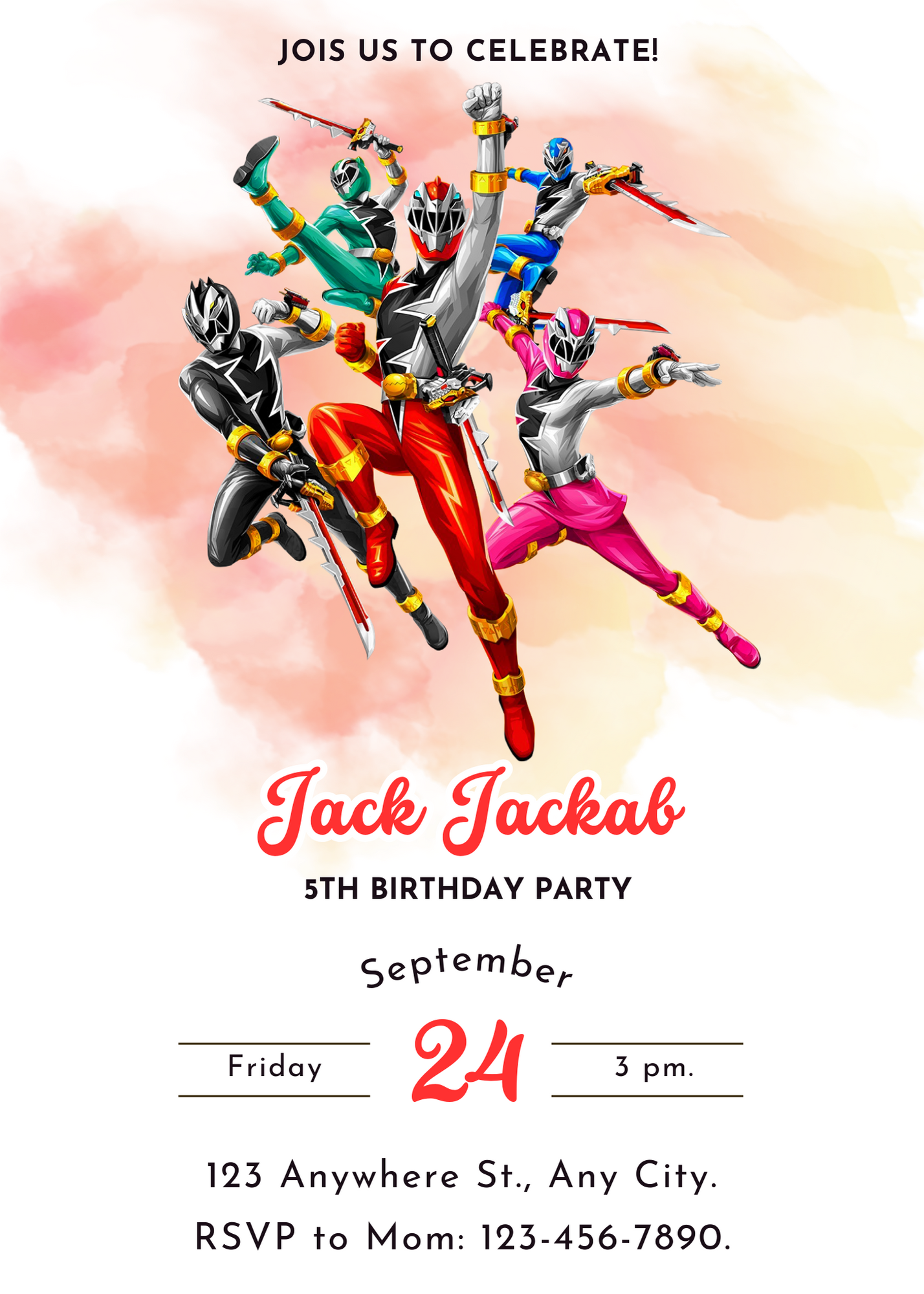 Power Rangers Birthday Invitation Template