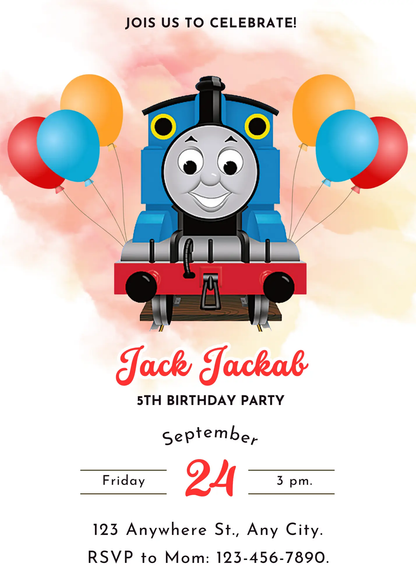 Thomas the Train Birthday Invitation Template - CreativeRino