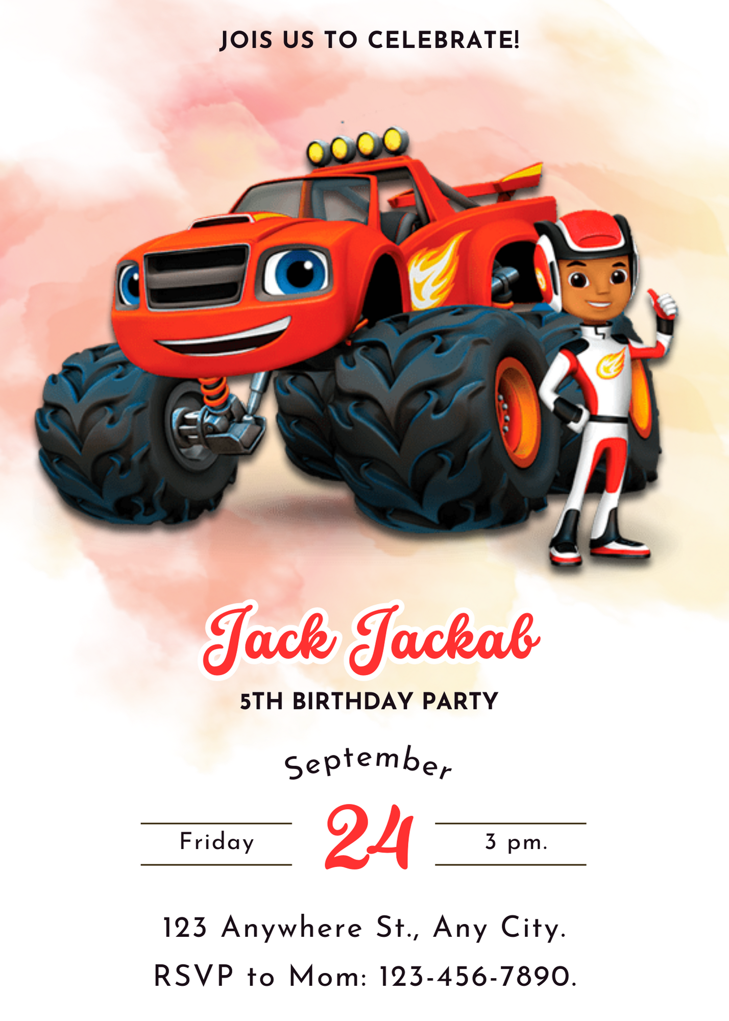 Blaze and the Monster Machines Birthday Invitation Template