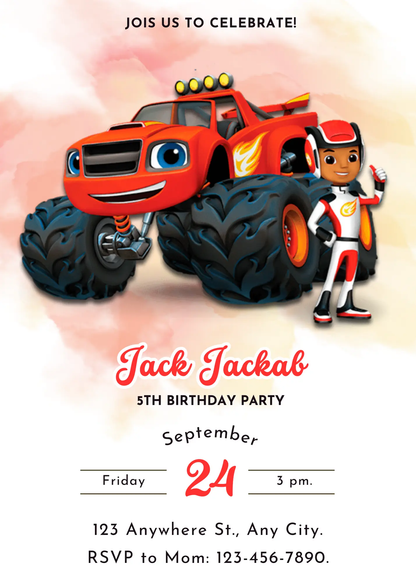 Blaze and the Monster Machines Birthday Invitation Template - CreativeRino