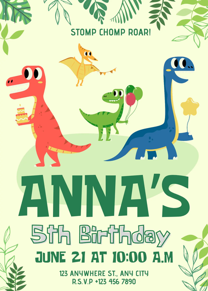 Dinosaur Birthday Invitation Template - CreativeRino