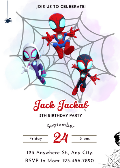 Spidey and his Amazing Friends Birthday Invitation Template - CreativeRino