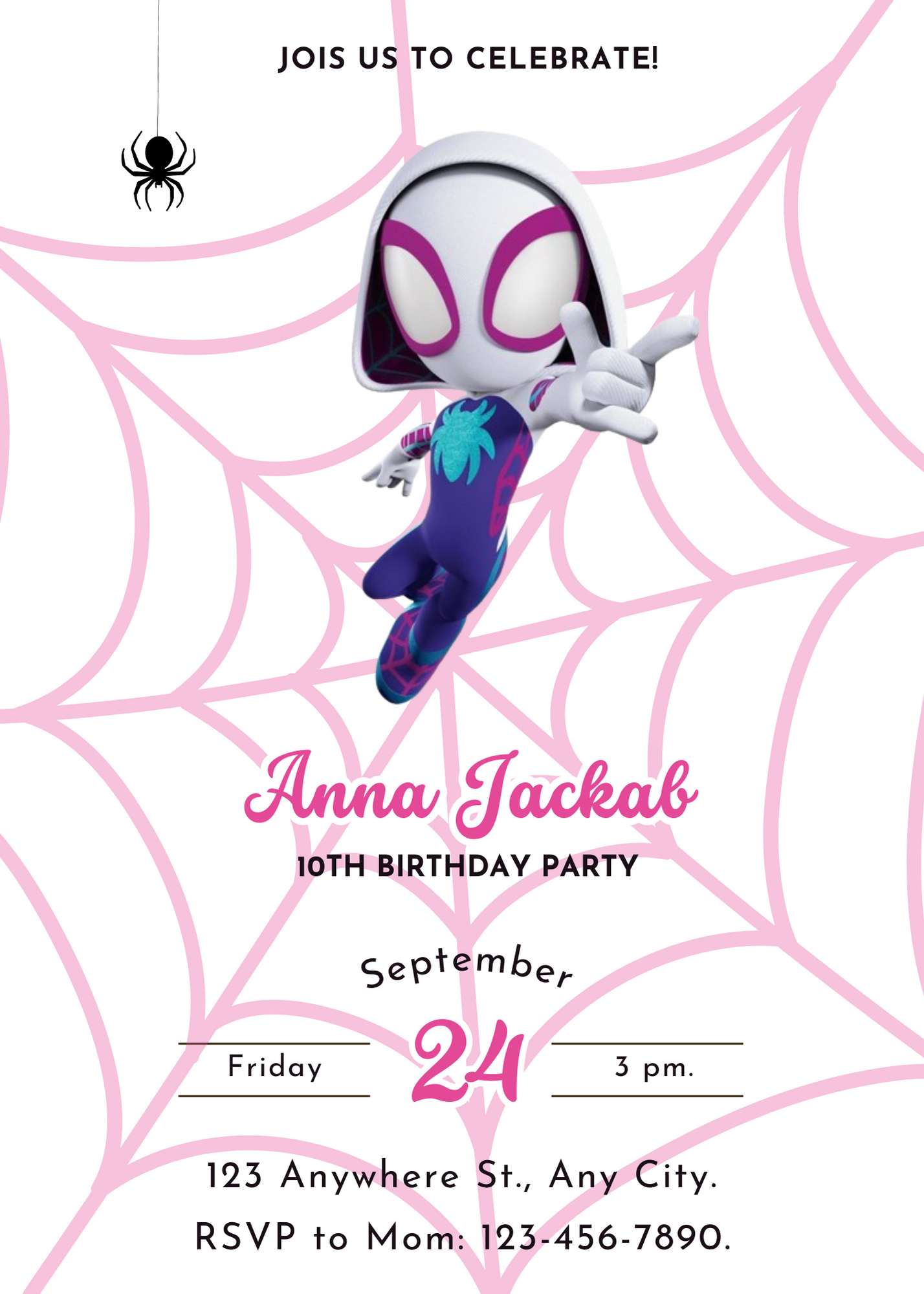 Ghost Spidey Birthday Invitation Template | Spidey and his Amazing Friends