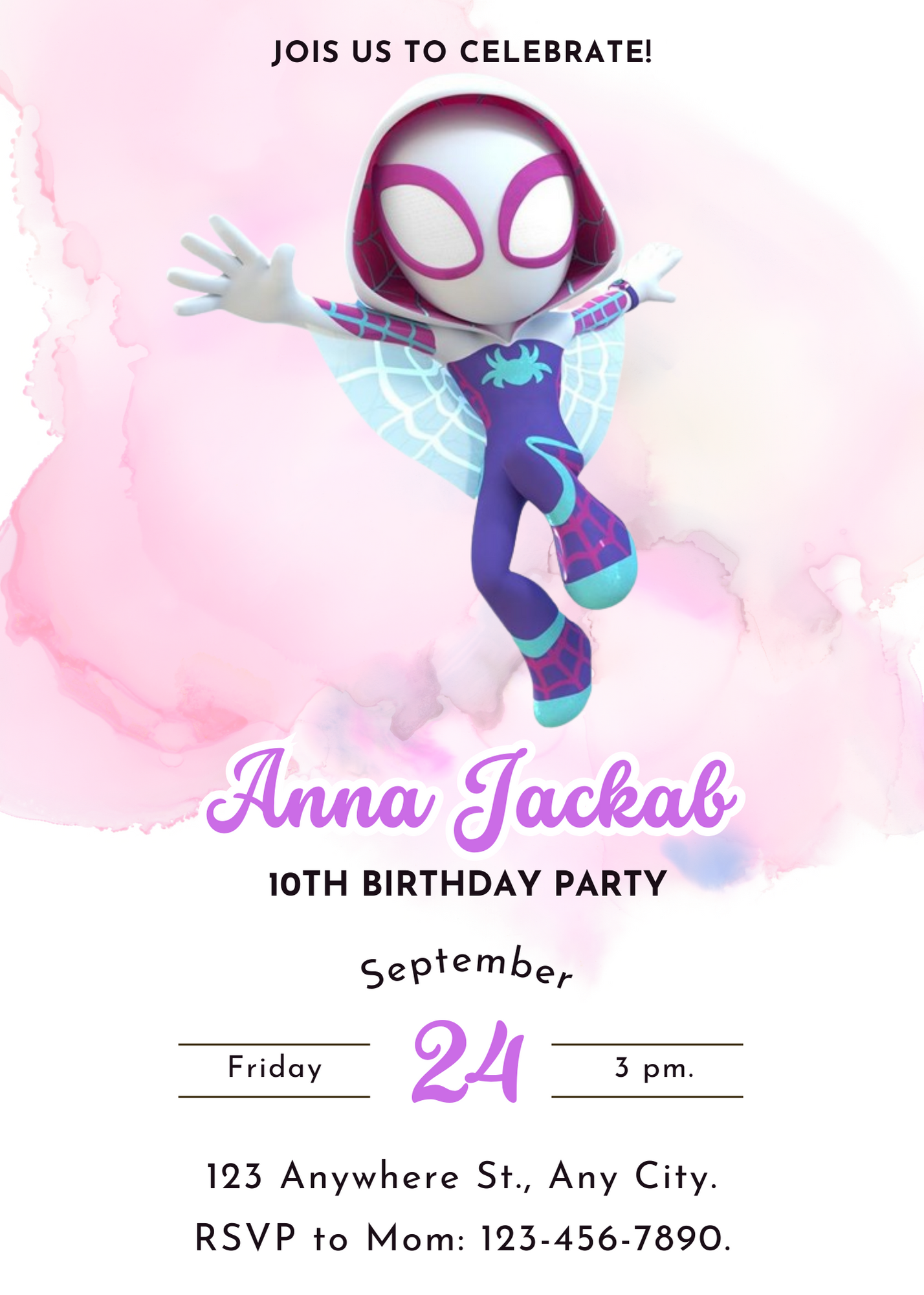 Ghost Spidey Birthday Invitation Template | Spidey and his Amazing Friends