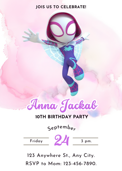 Ghost Spidey Birthday Invitation Template | Spidey and his Amazing Friends - CreativeRino